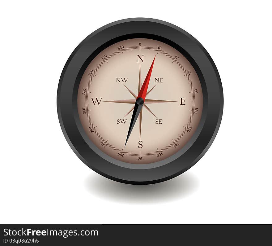 Black realistic compass on white background