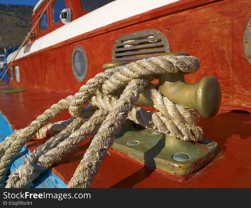 Red boat on a moorage