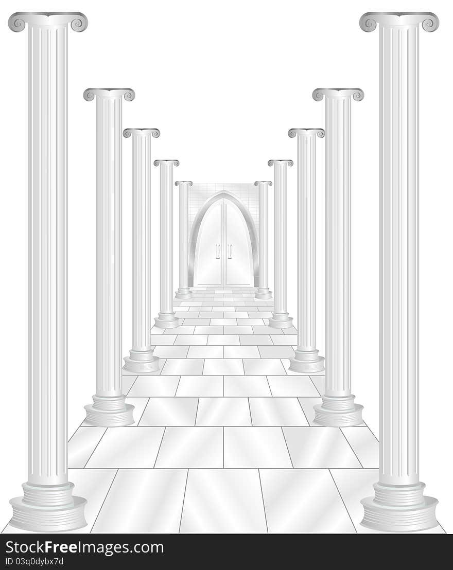 Illustration of Stone Columns Leading to a Door. Illustration of Stone Columns Leading to a Door