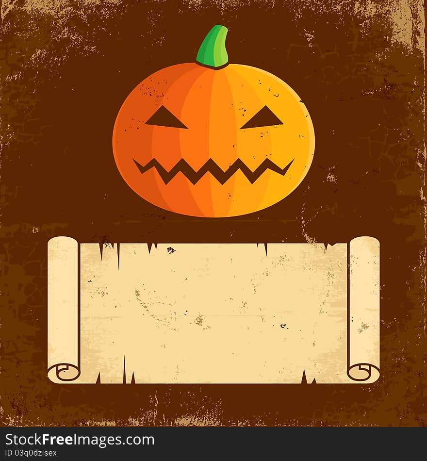 Illustration Pumpkin Halloween and paper scroll