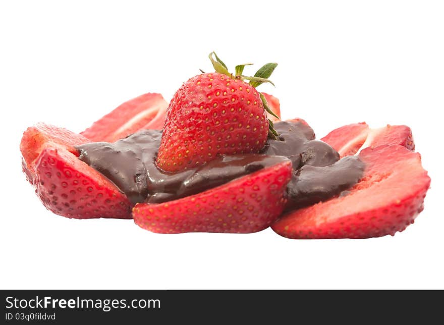 Strawberries in chocolate glaze on a white background