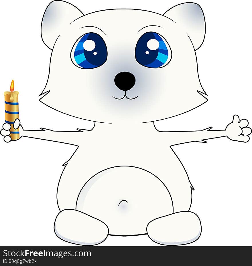 Isolated Christmas Polar Bear with Candle