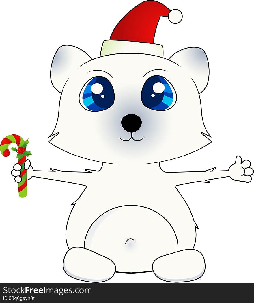 Isolated Christmas Polar Bear with Candy