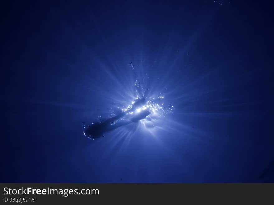 A snorkeler enjoys the crystal waters of the Caribbean coast. A snorkeler enjoys the crystal waters of the Caribbean coast.