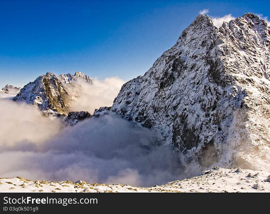 First autumn snowfall in the mountains