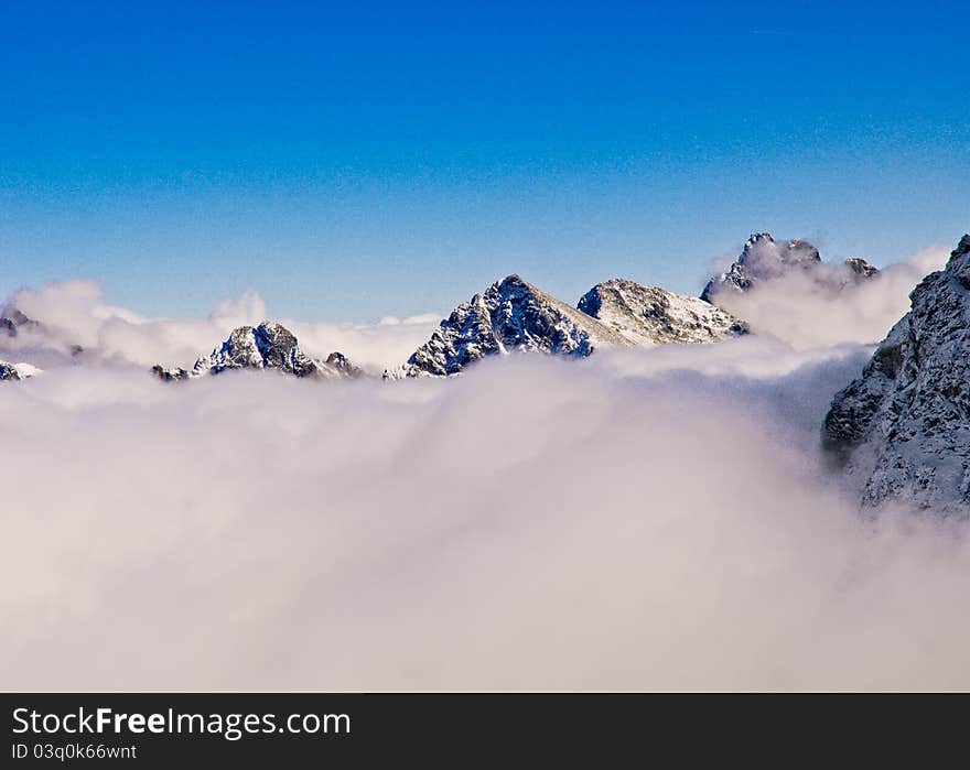 First autumn snowfall in the mountains