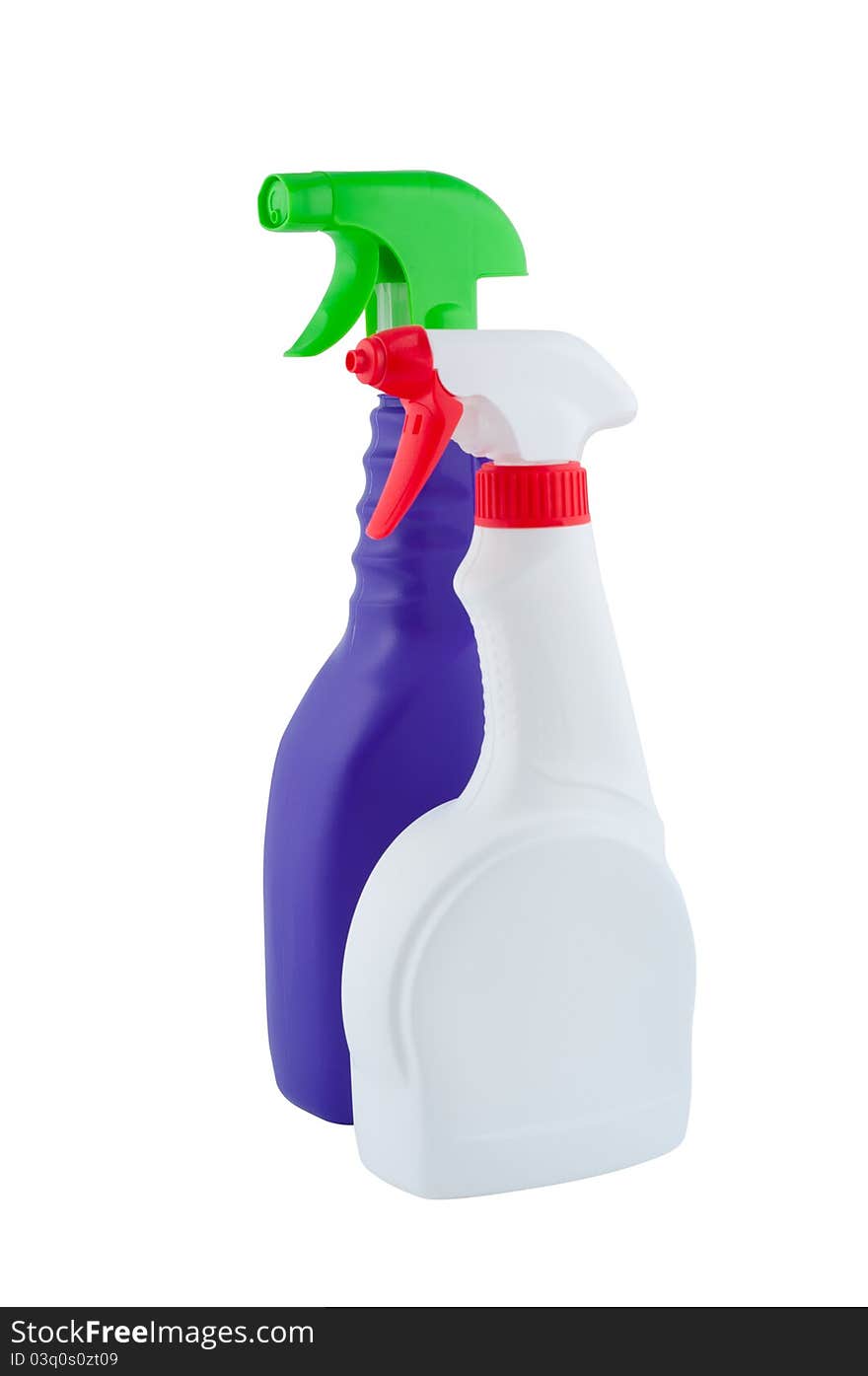 Bottles sprayer for cleaning isolated on white background without shadow. Clipping paths. Bottles sprayer for cleaning isolated on white background without shadow. Clipping paths.