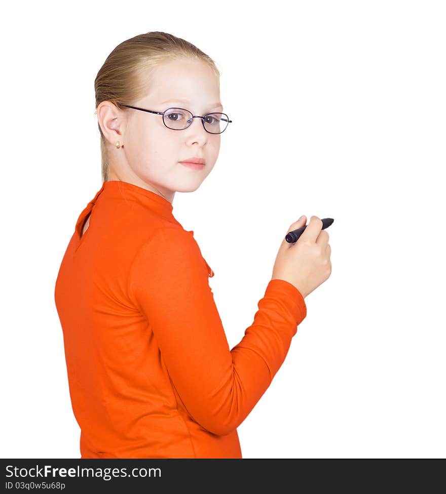 Schoolgirl with marker in hand