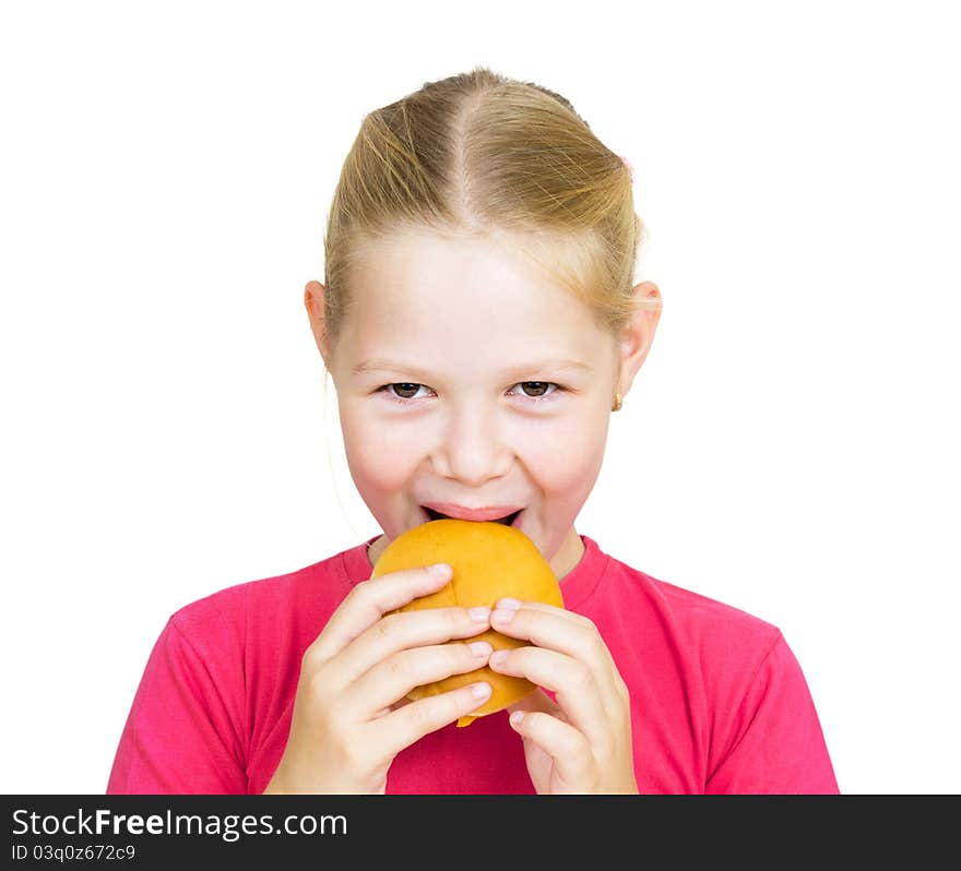 Happy Little Girl Eating Hamburger.