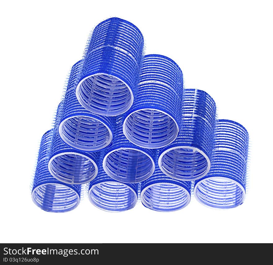 Blue curlers isolated on a white