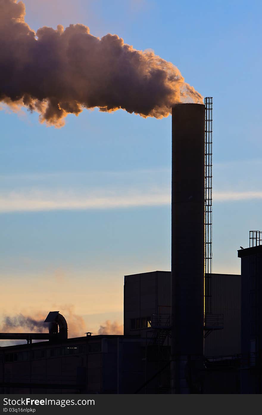 Industrial Factory  At Sunset