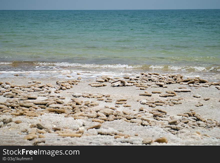 Salt on banks of Dead Sea