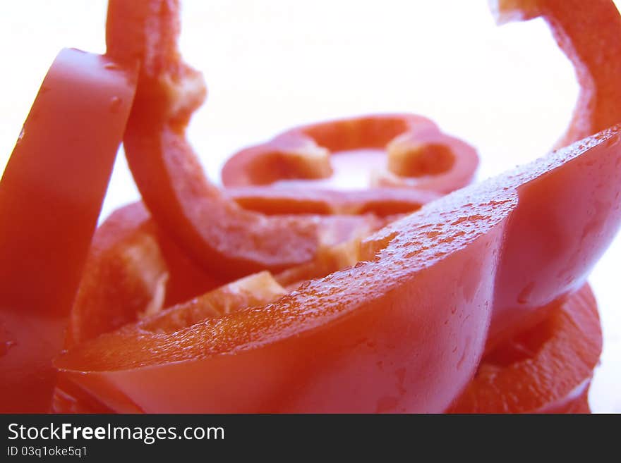 Sliced red pepper in detail