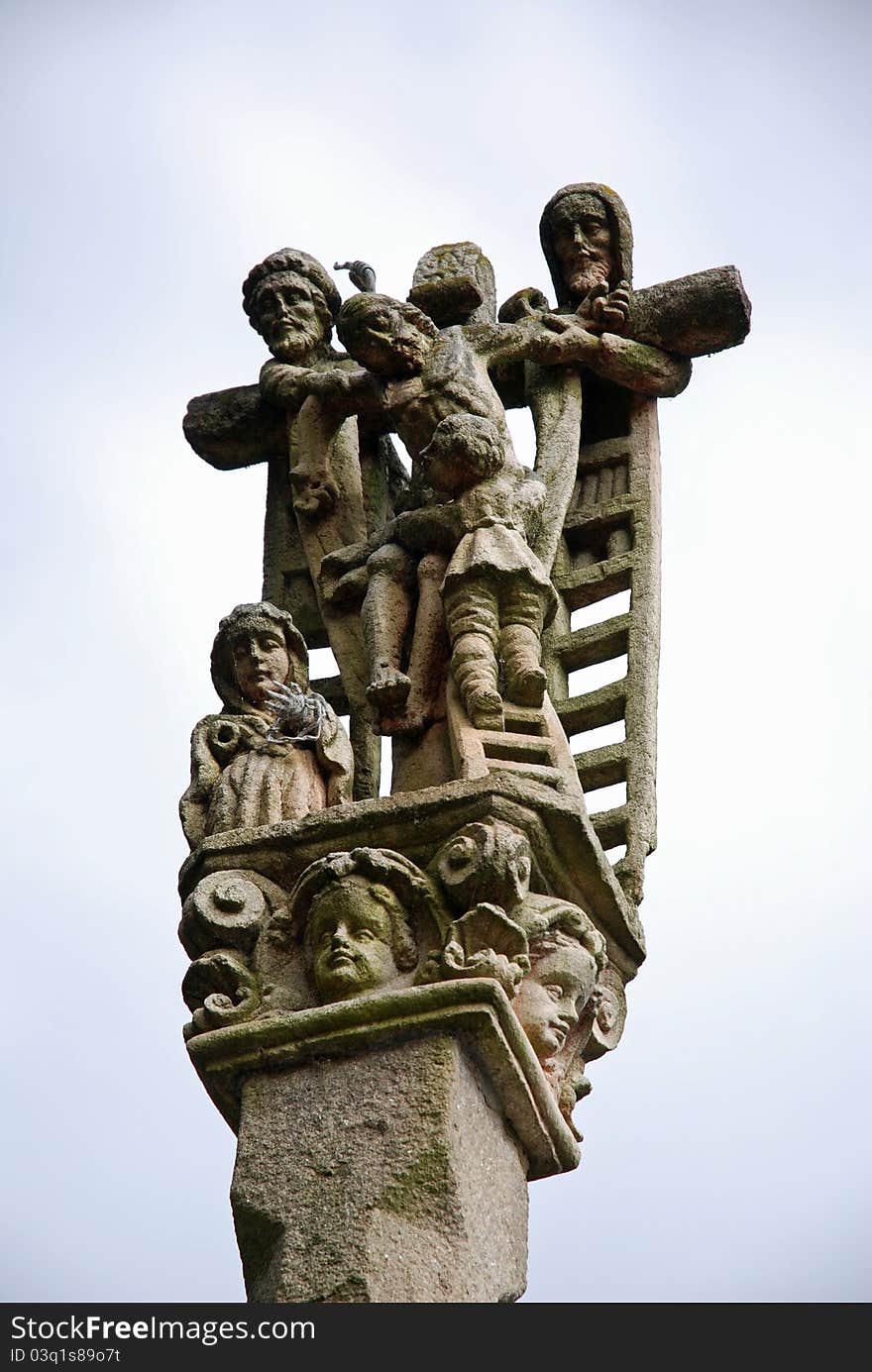 Detailes view of a cruceiro in Galicia (Spain)