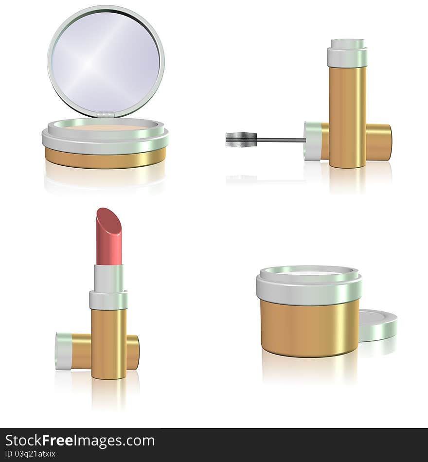 A collection of make up products on a white background