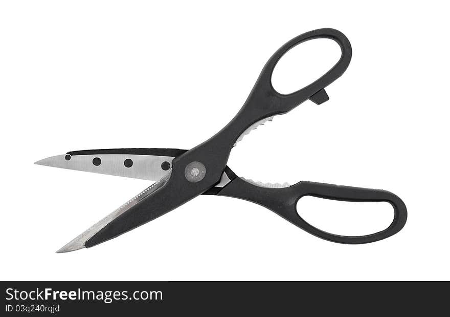 Kitchen scissors on white background