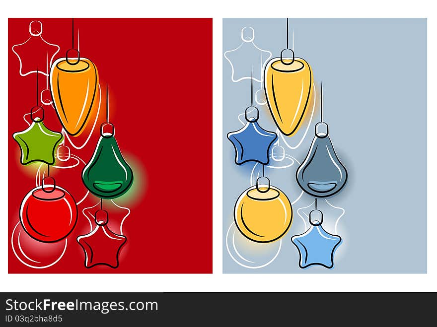 Background with stylized hanging Christmas balls.