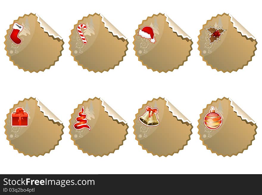 Collection of Christmas stickers in vintage style. Collection of Christmas stickers in vintage style