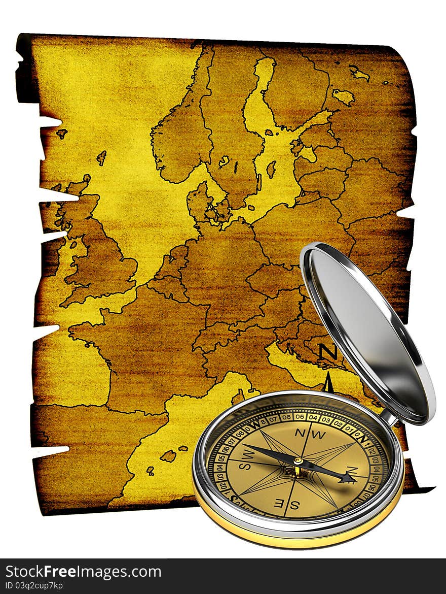 Map of Europe in old style with compass