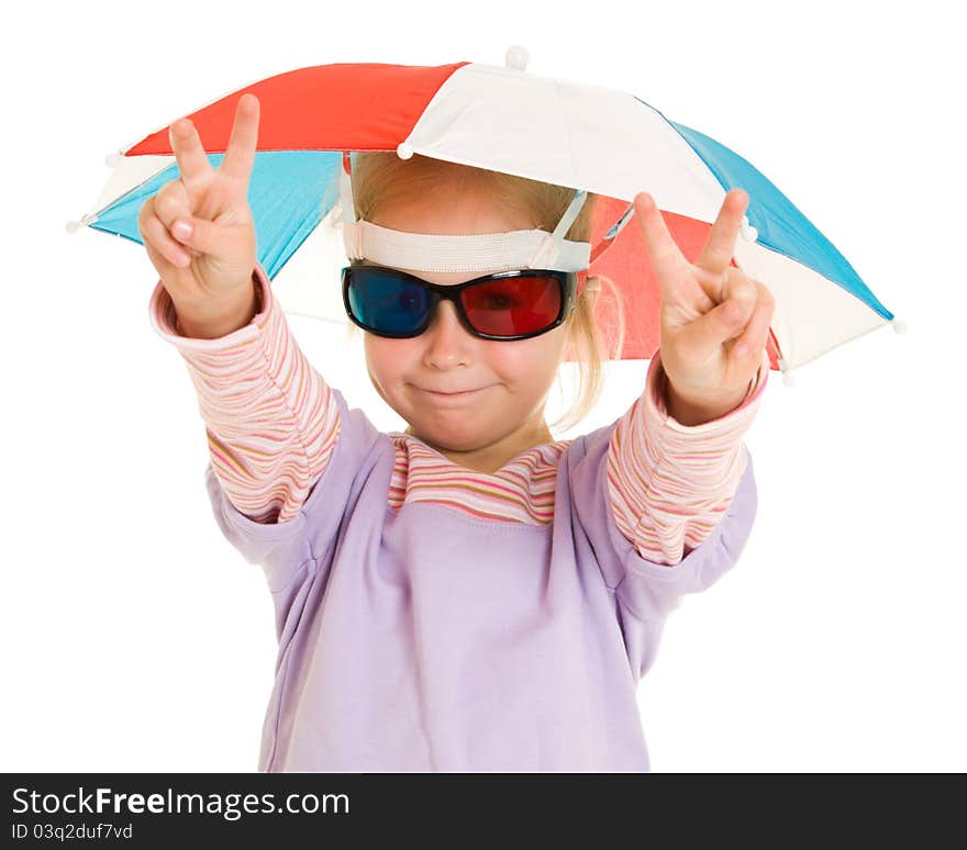 Crazy girl on a white background.