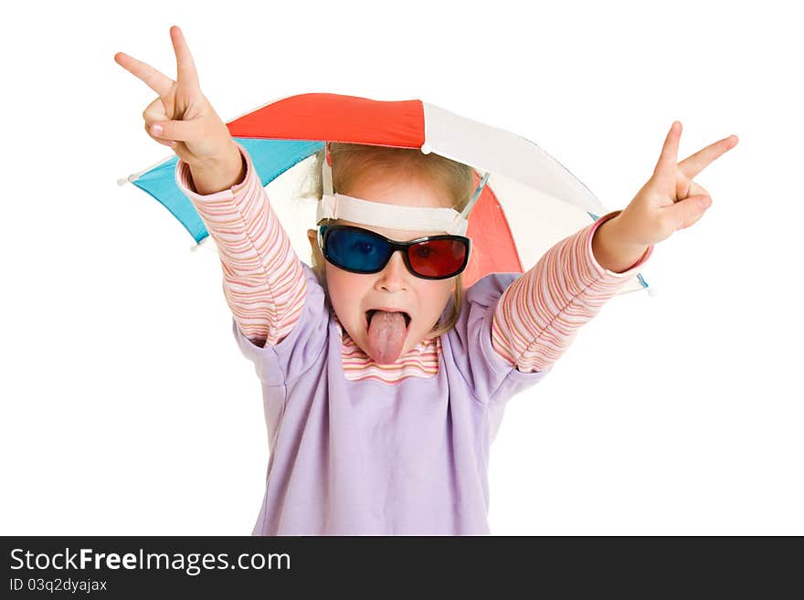 Crazy girl on a white background.