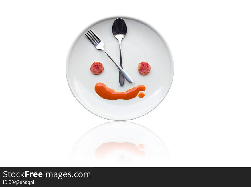 Metal spoon and fork arrange as clock face