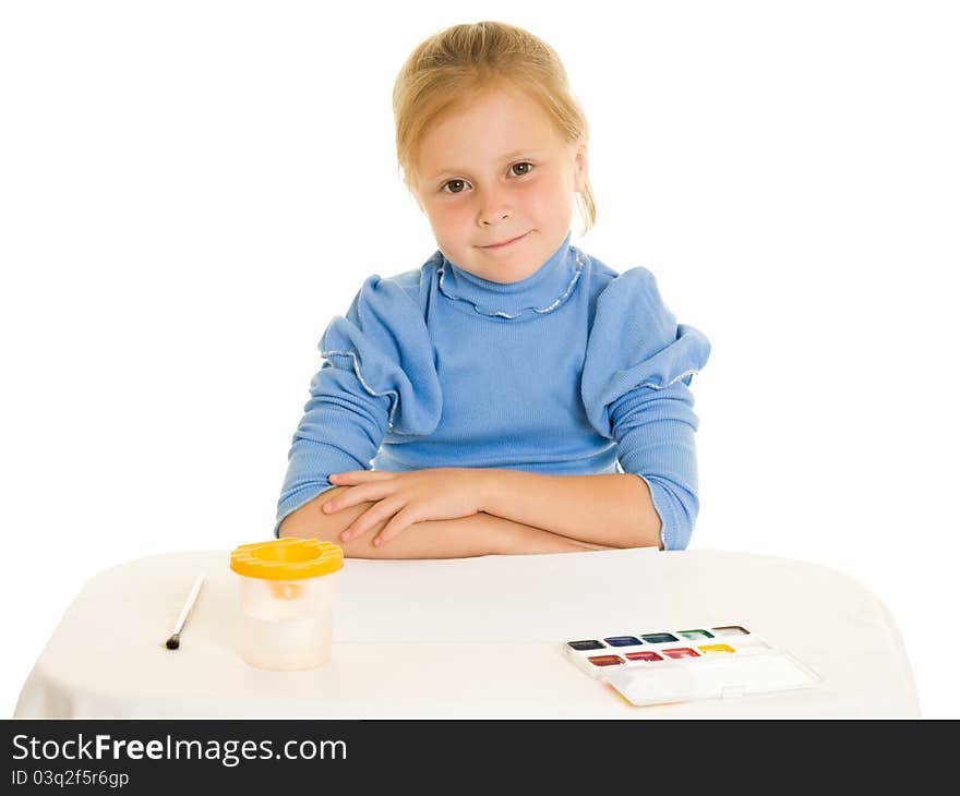 Girl with paint on a white background. Girl with paint on a white background.