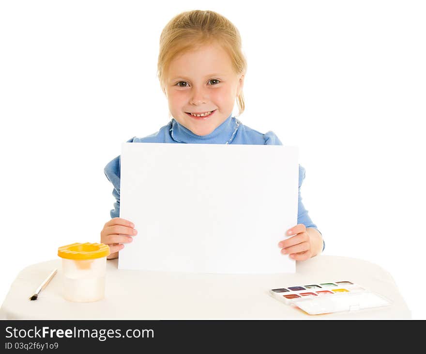 Girl with paint on a white background. Girl with paint on a white background.