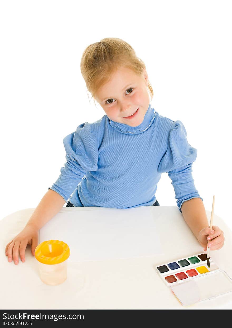 Girl with paint on a white background. Girl with paint on a white background.