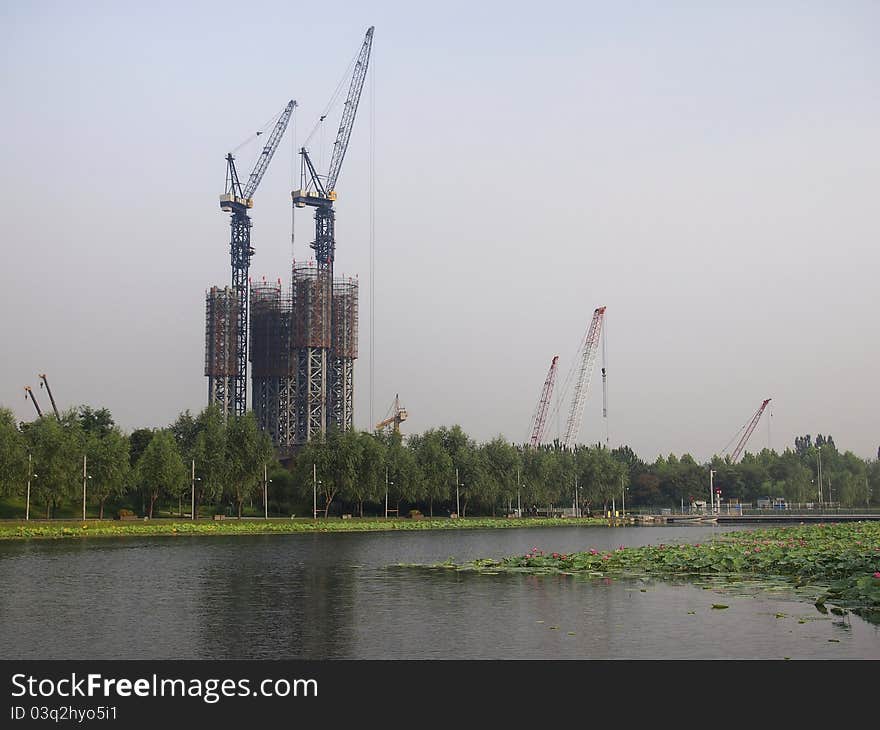 View of a crane in construction