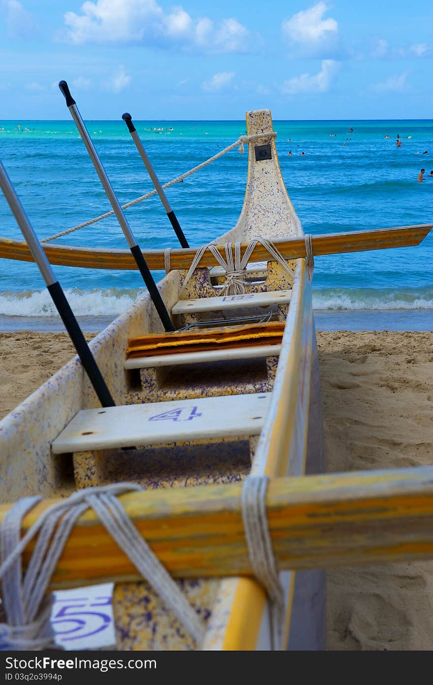 Canoe Beached On Waikiki Beach