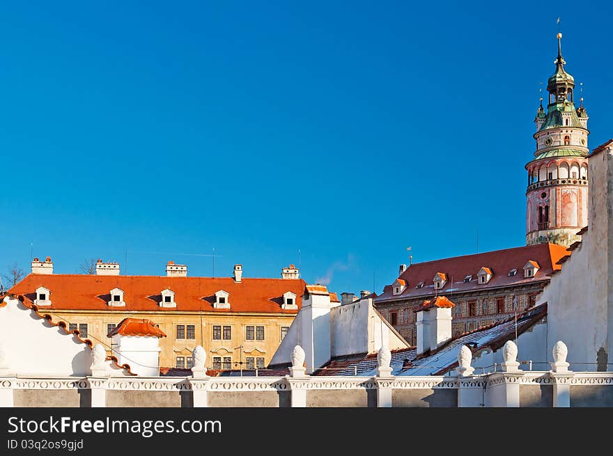 Castle in Cesky Krumlov viewed from roof window.