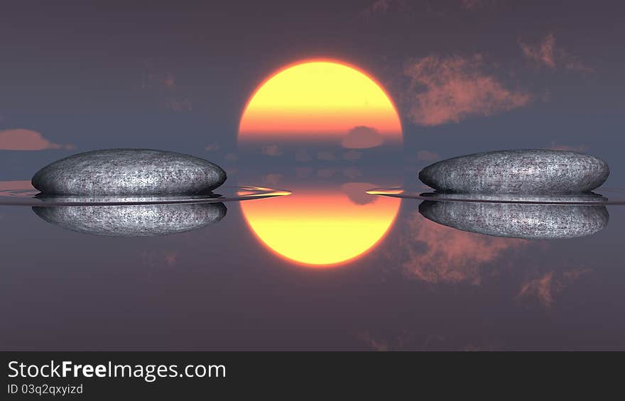 Two stone on the water