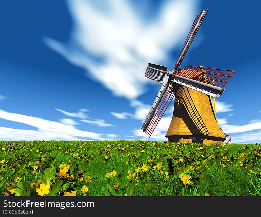 One windmill in the fields. One windmill in the fields