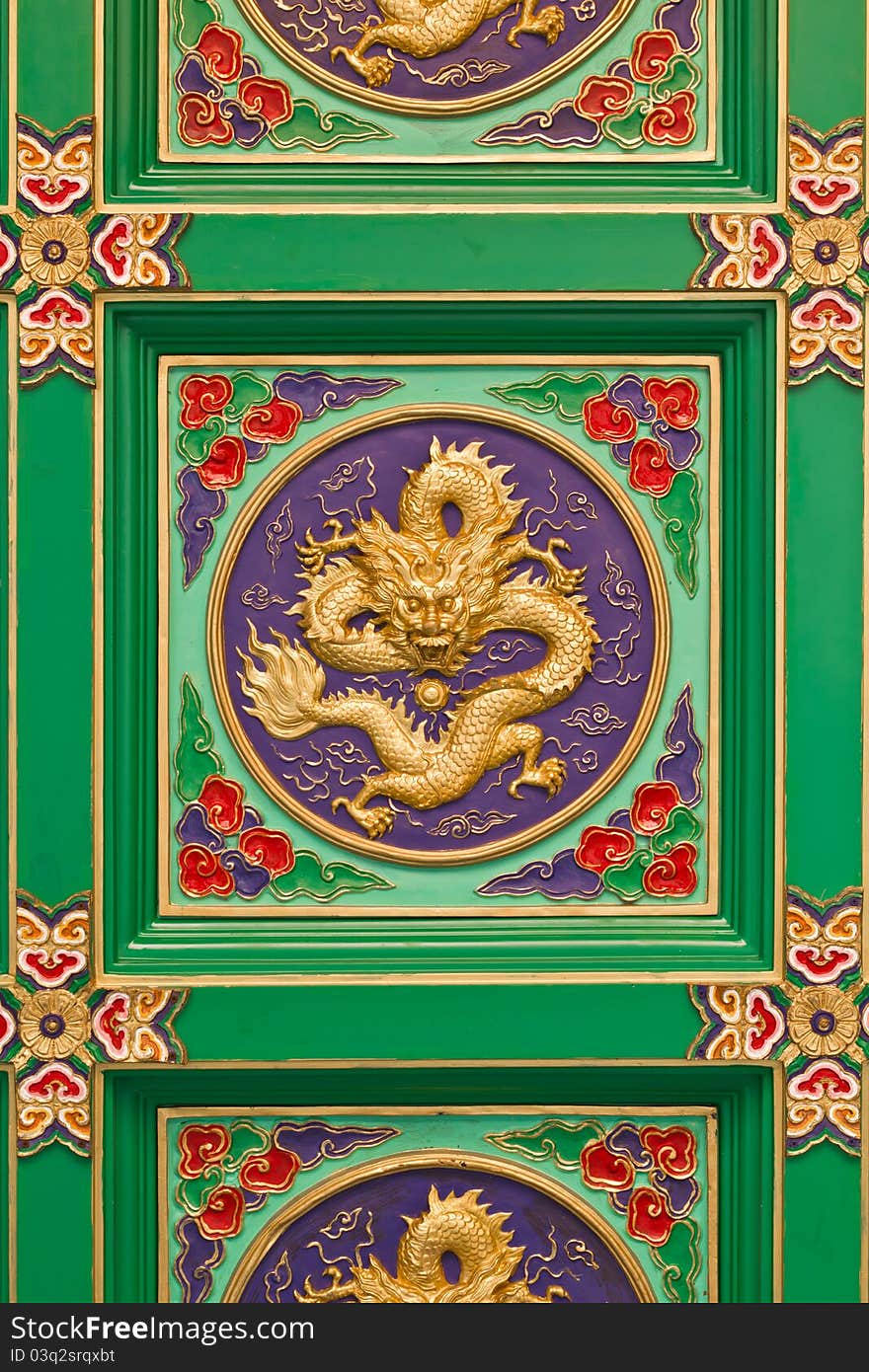 Decorative ceiling traditional chinese dragon image in chinese temple Thailand