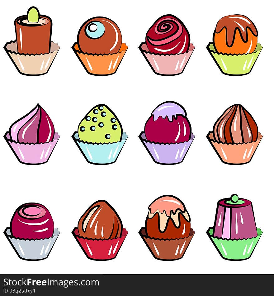 Collection of bright sweets on white background. Collection of bright sweets on white background