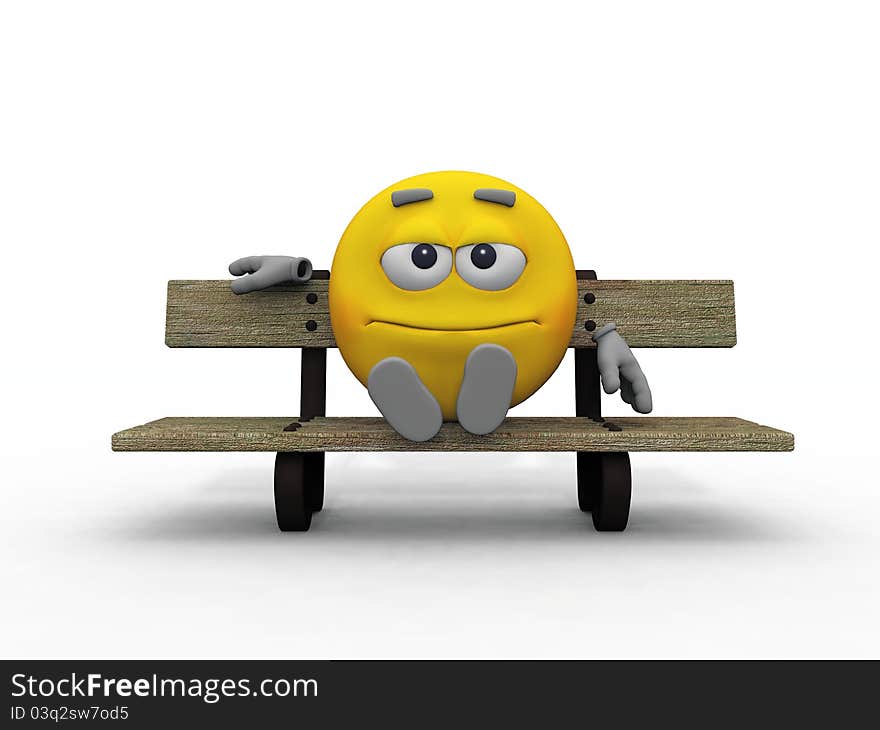 Mr. Smiley is sitting on a bench. Mr. Smiley is sitting on a bench