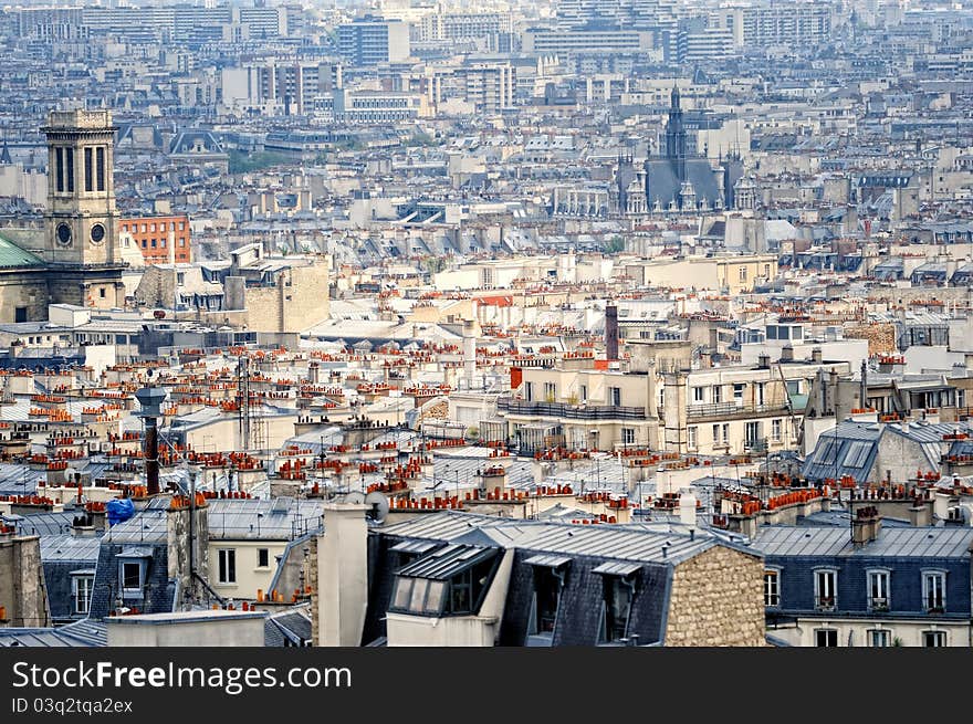 Aerial panorama of Parisian roofs. Top view. Aerial panorama of Parisian roofs. Top view