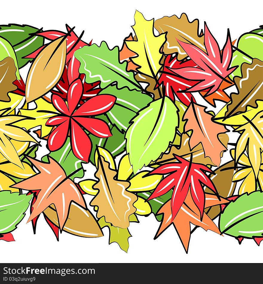 Seamless horizontal border with autumn leaves on white. Seamless horizontal border with autumn leaves on white