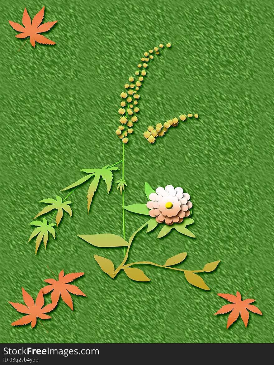 Ragweed and autumn leaves on flecked background illustration. Ragweed and autumn leaves on flecked background illustration