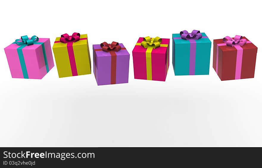 Colorful gift boxes in series on withe background