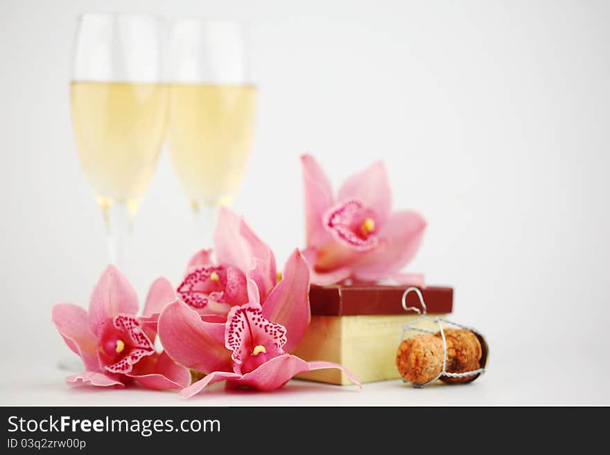 Holyday card champagne and orchid