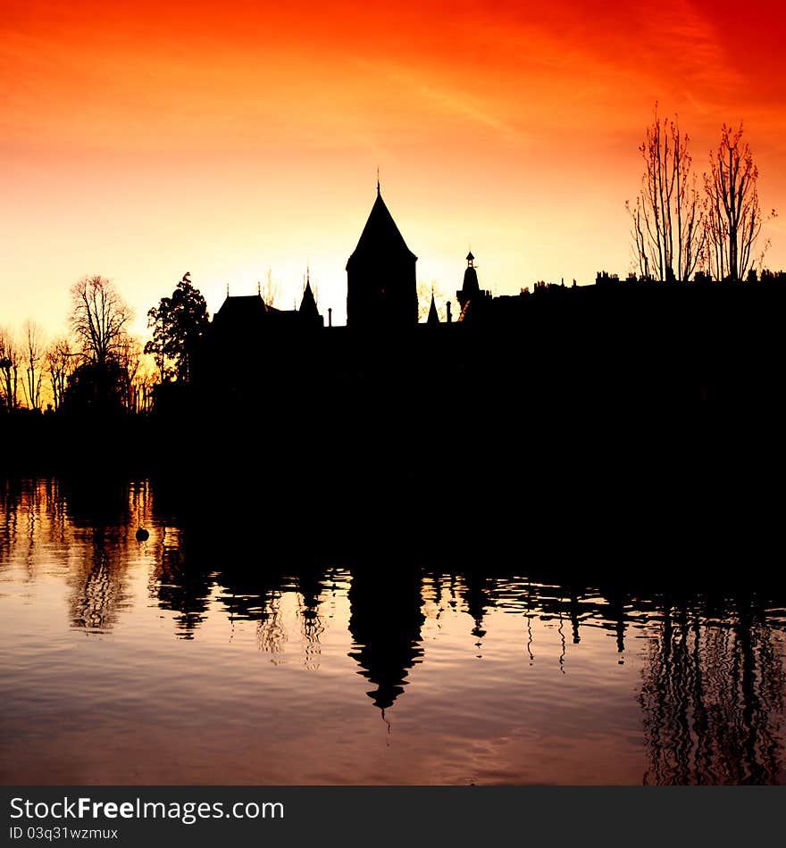 Lake of geneva landscape on sunrise. Lake of geneva landscape on sunrise