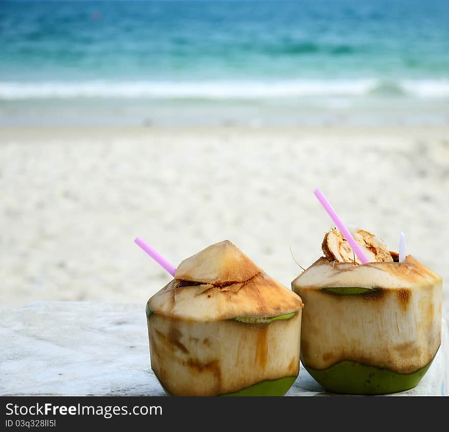 Tropical Coconut Cocktail on the beach