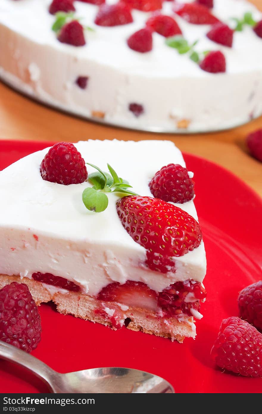 Strawberry and raspberry cake