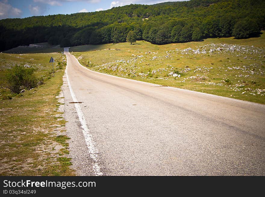 Country road through hills