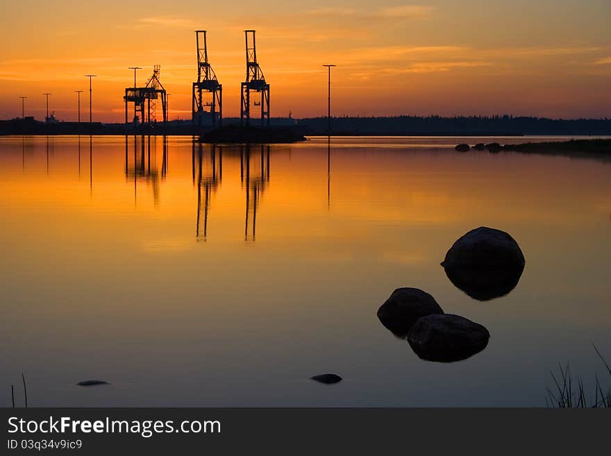 Harbor cranes in port of Helsinki