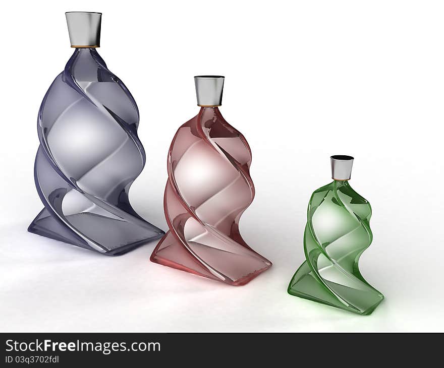 Three twisted glass bottle glass №2