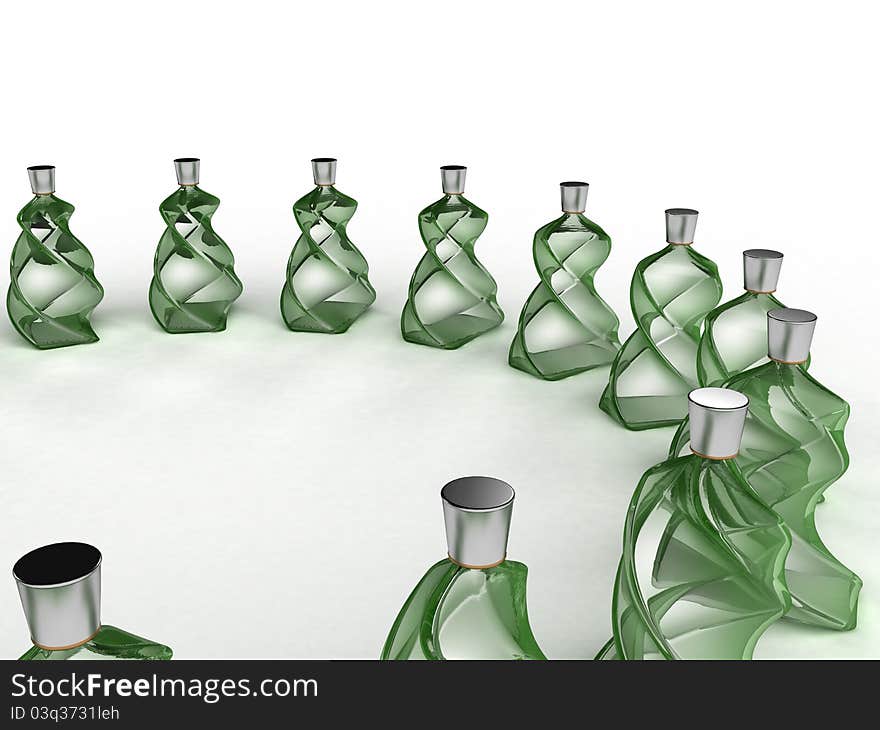 Glass bottles of green glass on a white background №1. Glass bottles of green glass on a white background №1