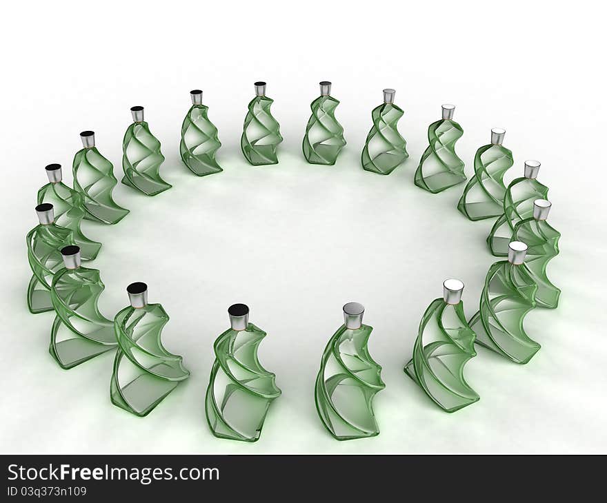 Glass bottles of green glass on a white background №2. Glass bottles of green glass on a white background №2